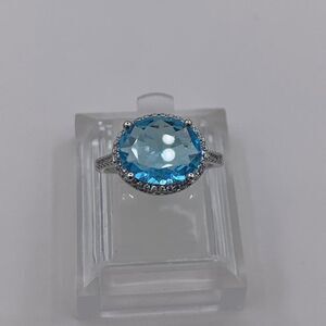 NWOT, fashion jewellery, rhodium plated, AAA CZ topaz, sky blue, sz 7, gorgeous!